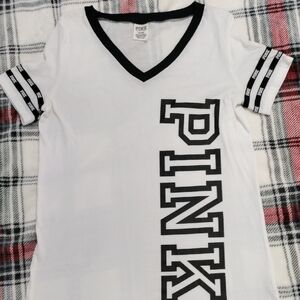 PINK Victoria's Secret Kids V-Neck Tee - White with Black Trim
